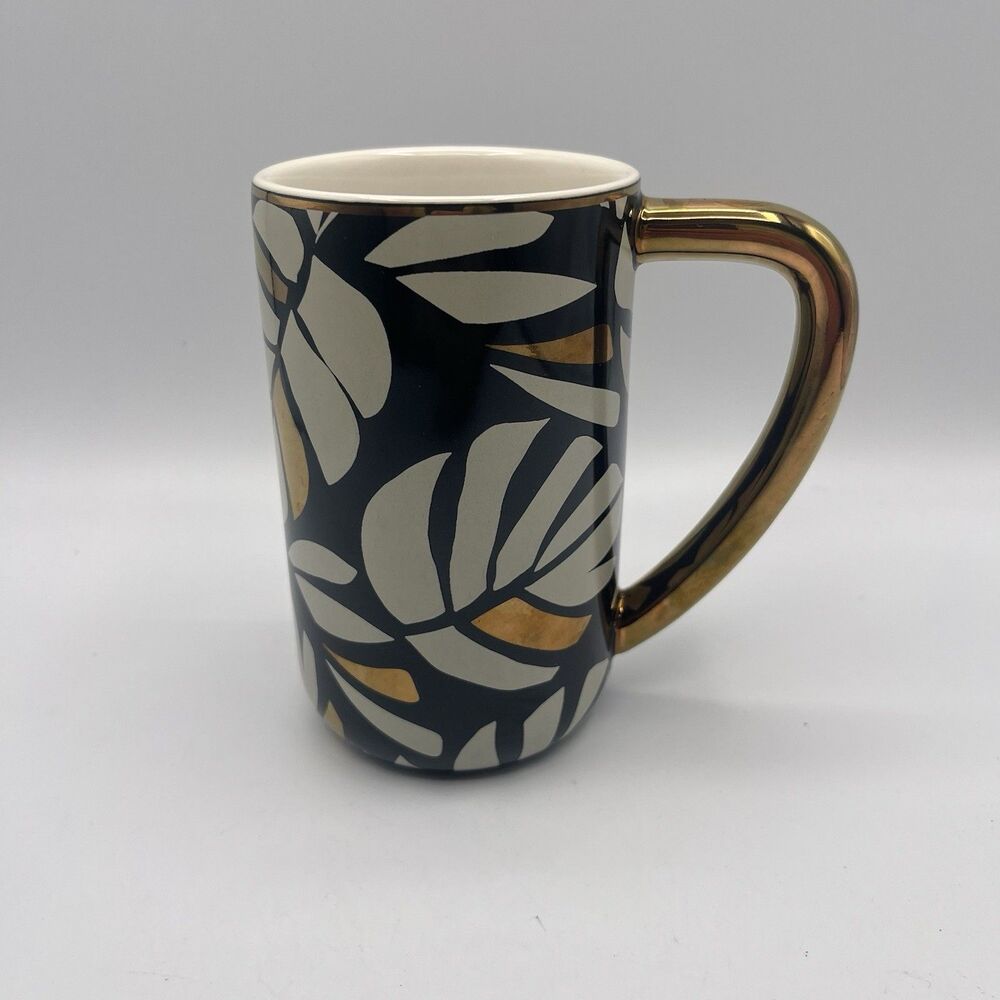 Tabitha Brown Monstera Palm Coffee Mug Gold Color Handle Stoneware 14oz Cup